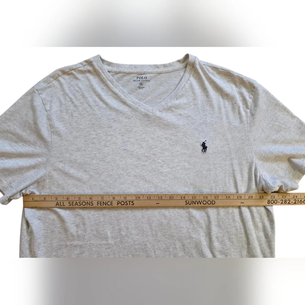 Polo Ralph Lauren XL Heather Gray V Neck Quiet Luxury Tee Shirt Extra Large